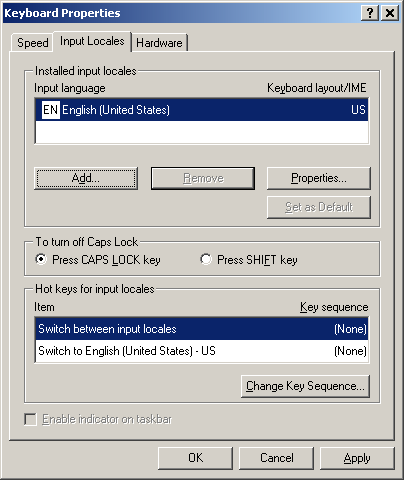 Keyboard Properties | Input Locales